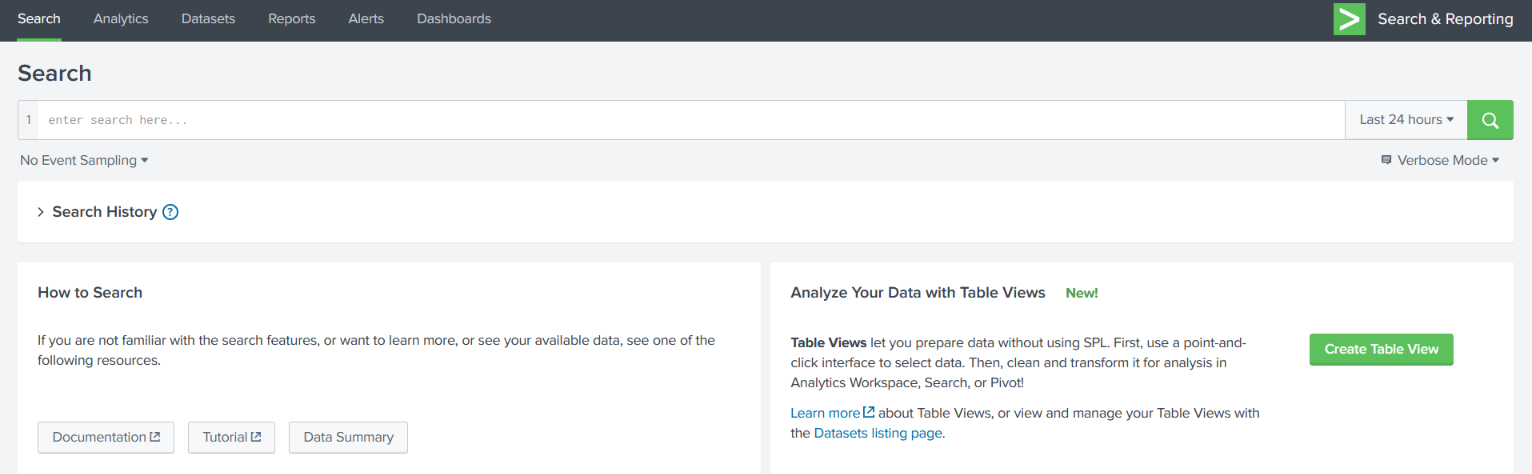 Splunk search head interface used to run searches and analyze indexed events