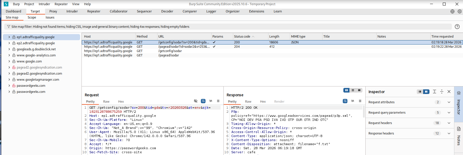 Burp Suite target tab showing sitemap