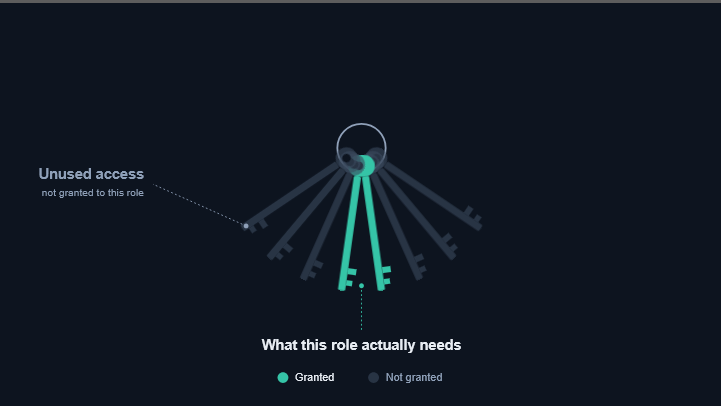Least privilege diagram showing only 2 of 8 keys highlighted for one role